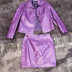 Newport News Easy Style Matching Purple Leather A-Line skirt and cropped jacket